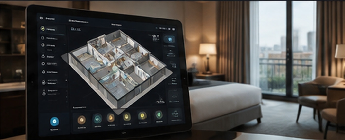 Luxury hotel room with integrated guest technology